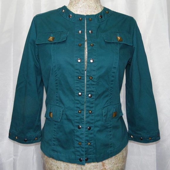 Live a little Teal Studded Jacket - Picture 1 of 8